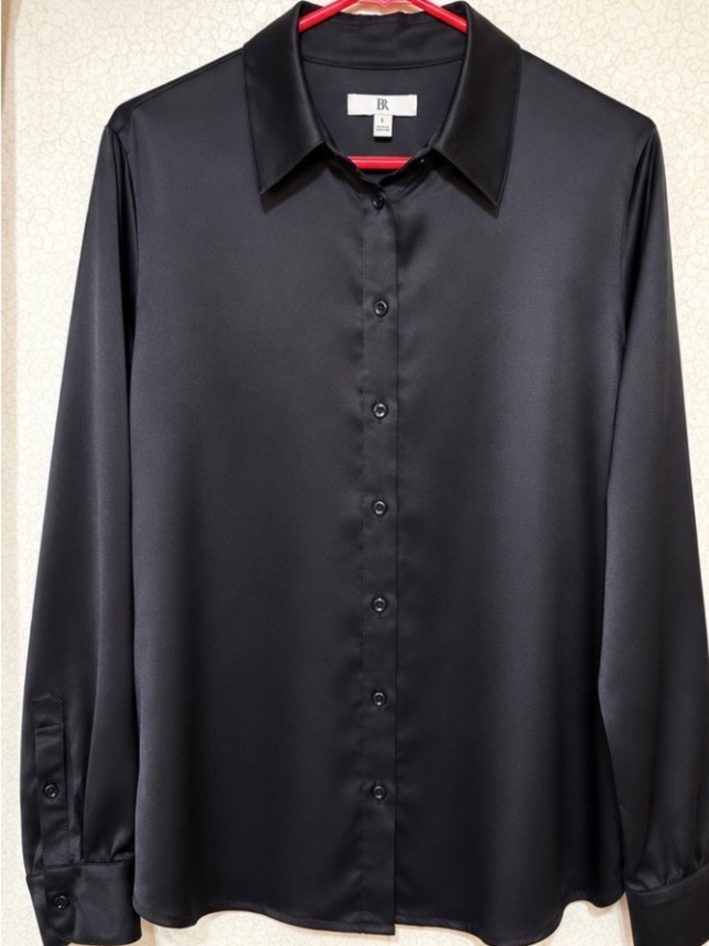 Banana Republic Black Satin Button-Front Dress Shirt